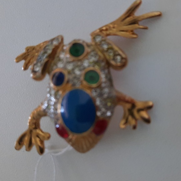 NWT Vintage Goldtone Rhinestone Frog Brooch - Picture 3 of 6